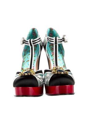 Gucci Interlocking G Logo Satin T-Strap Pumps Women's Size: 7 | IT 37